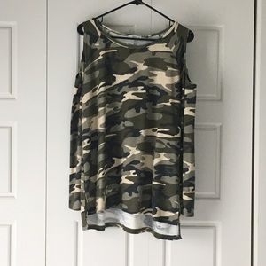 Camo long sleeve cold shoulder top